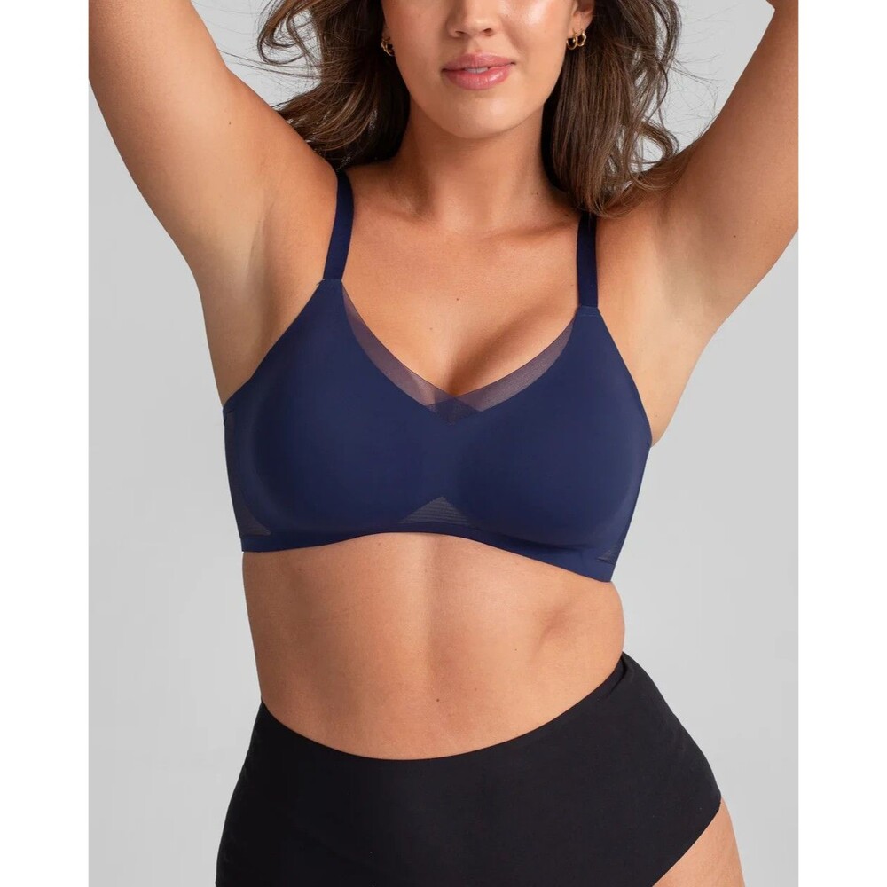 Honeylove Size 1x Navy Blue Bra Wireless Seamless Crossover Mesh